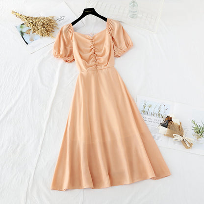 Bubble sleeve French retro long skirt  4187