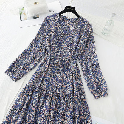 Gentle wind closing waist shows thin lace up temperament long skirt  3888
