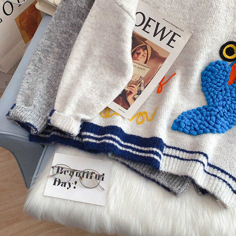 Heavy industry cartoon embroidered sweater foreign style coat  4997