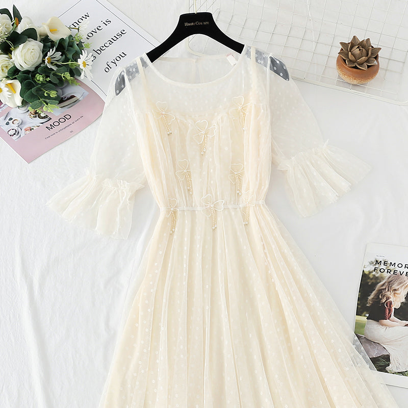 Flower Rhinestone bead mesh dress  4407