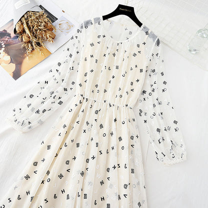 French letter printed long skirt fairy super fairy series  3936