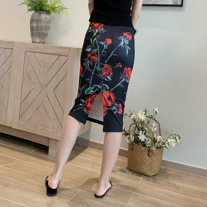 Vintage, ethnic style, high waist slim skirt, summer, new style, flower print bodycon stretch skirt  3534