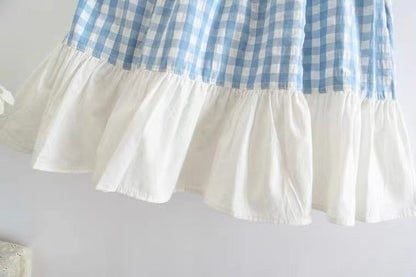 Light blue plaid flounces A-line skirt, summer, high waisted skirt for students  3575
