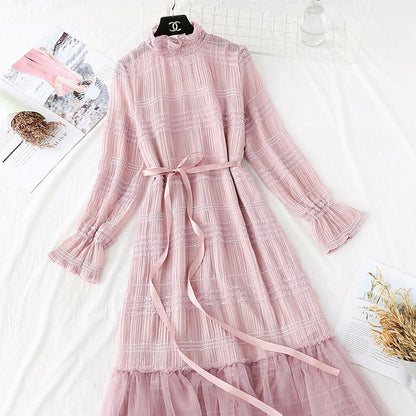 Gentle wind wood ear Chiffon bottomed long skirt temperament  3792