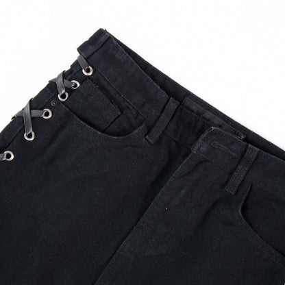 Side strap high waistwomen's denim skirtA line skirt  3718
