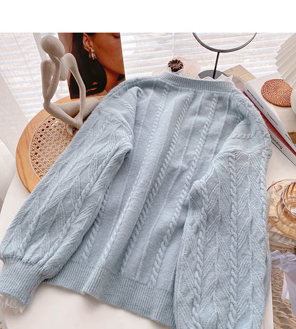 Sweet retro lace edge long sleeve Pullover thin loose top  6020