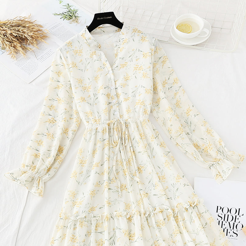 Long sleeved floral dress French Retro  4701