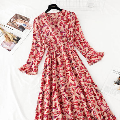 Slim waist, light familiar wind goddess fan retro long skirt  3828