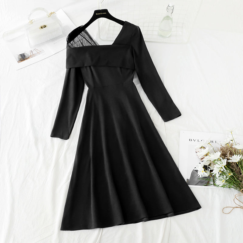 New versatile light and luxurious design feeling bottomed small black skirt  4565