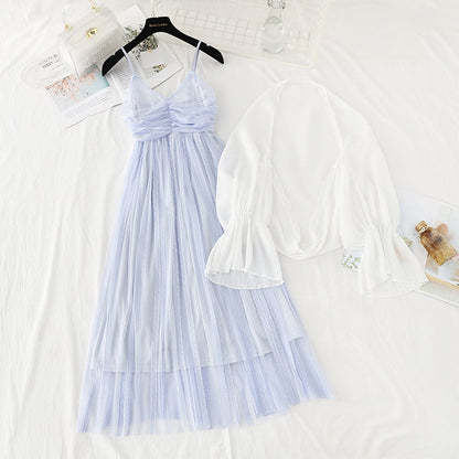 Cardigan lace dress temperament goddess style  3827