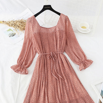 New slim square neck French Chiffon Skirt  4535