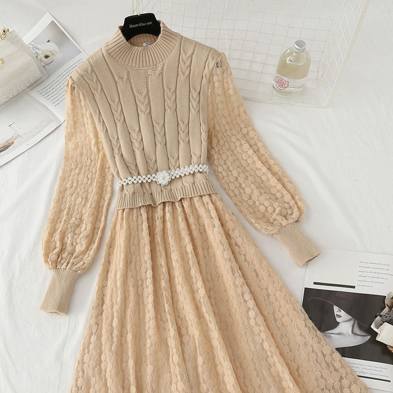 New stitched lace dress with backing skirt  4442