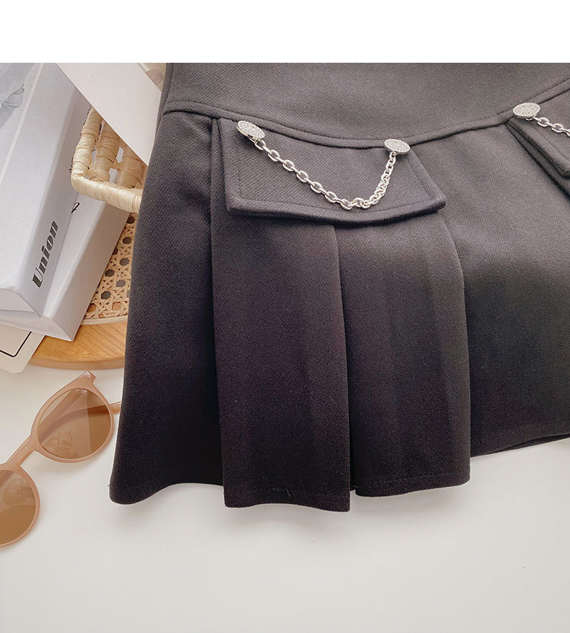 Pleated half length skirt age personalized chain high waist A-line skirt  5373