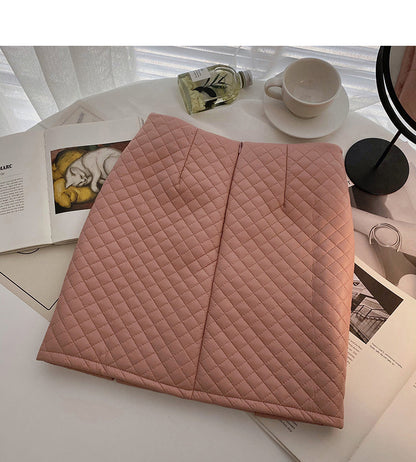 Leather Plaid slim design Hip Wrap Skirt  5484