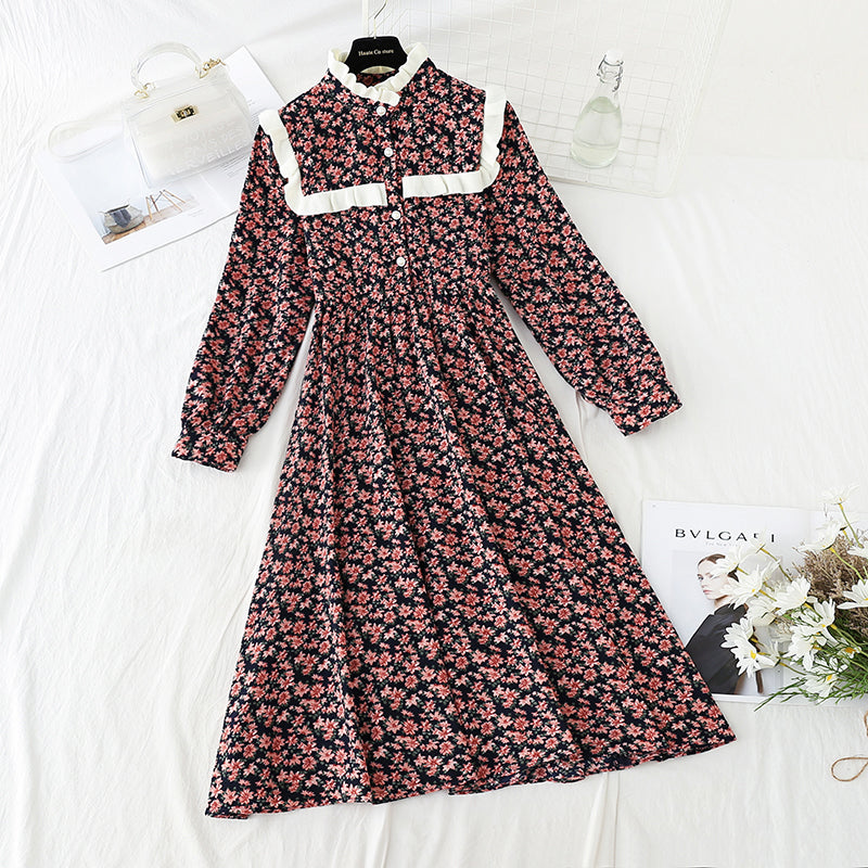 New Mori floral retro French Plush bottomed skirt  4562