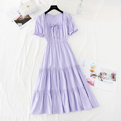 French retro cool wind square collar purple Fairy Dress  4169