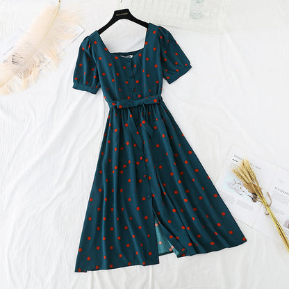 French retro fairy super fairy series square neck dress  4213