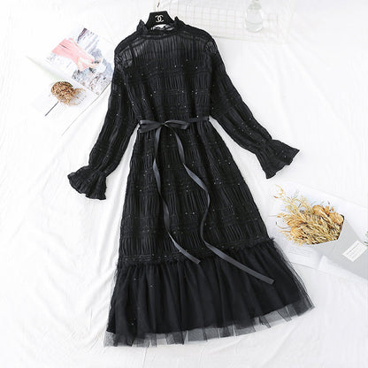 Gentle wind wood ear Chiffon bottomed long skirt temperament  3792