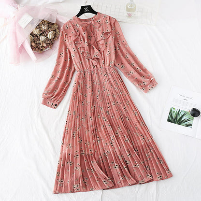 New style with bottom pleated floral skirt French retro super Fairy  4579