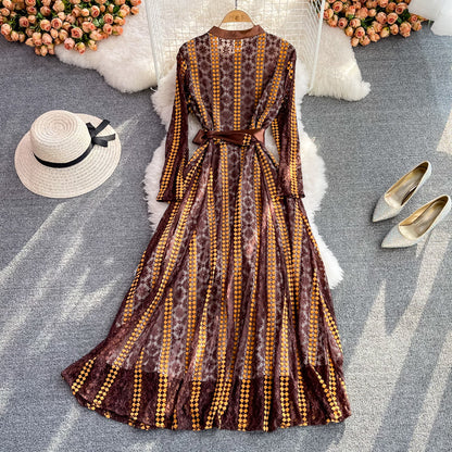 Lady temperament Long Sleeve Dress Lace Dress  3772