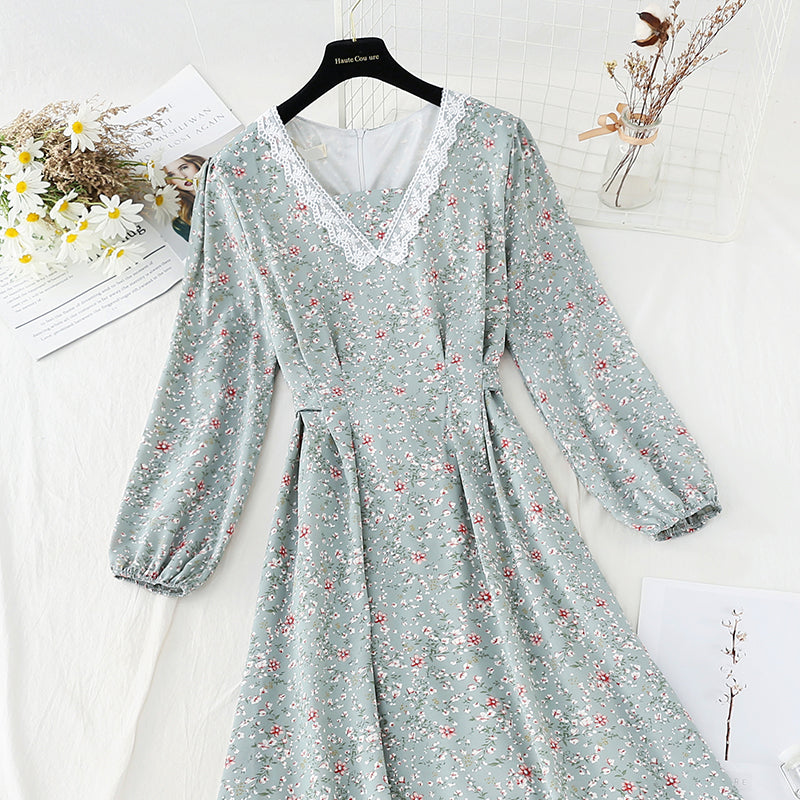 The waist is slim, the floral dress is gentle, the Lace Chiffon Skirt  4812