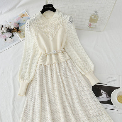 New super fairy lace stitched knitted dress  4435