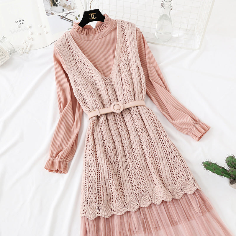 French retro vest lace gauze fairy two piece long skirt  3894