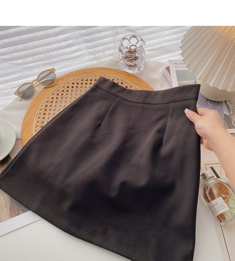 Korean solid color versatile slim high waist A-shaped skirt  5446