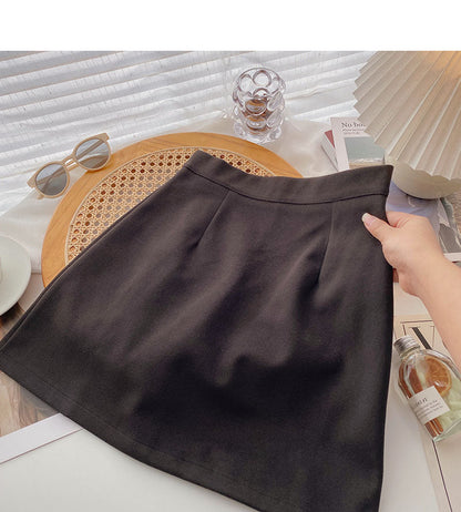 Korean solid color versatile slim high waist A-shaped skirt  5446