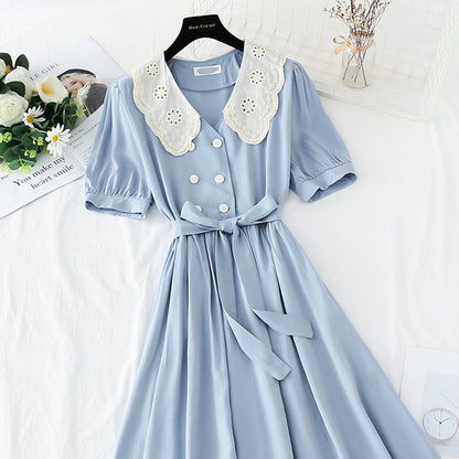 Cotton linen dress French retro fairy long skirt Platycodon grandiflorum skirt  4227