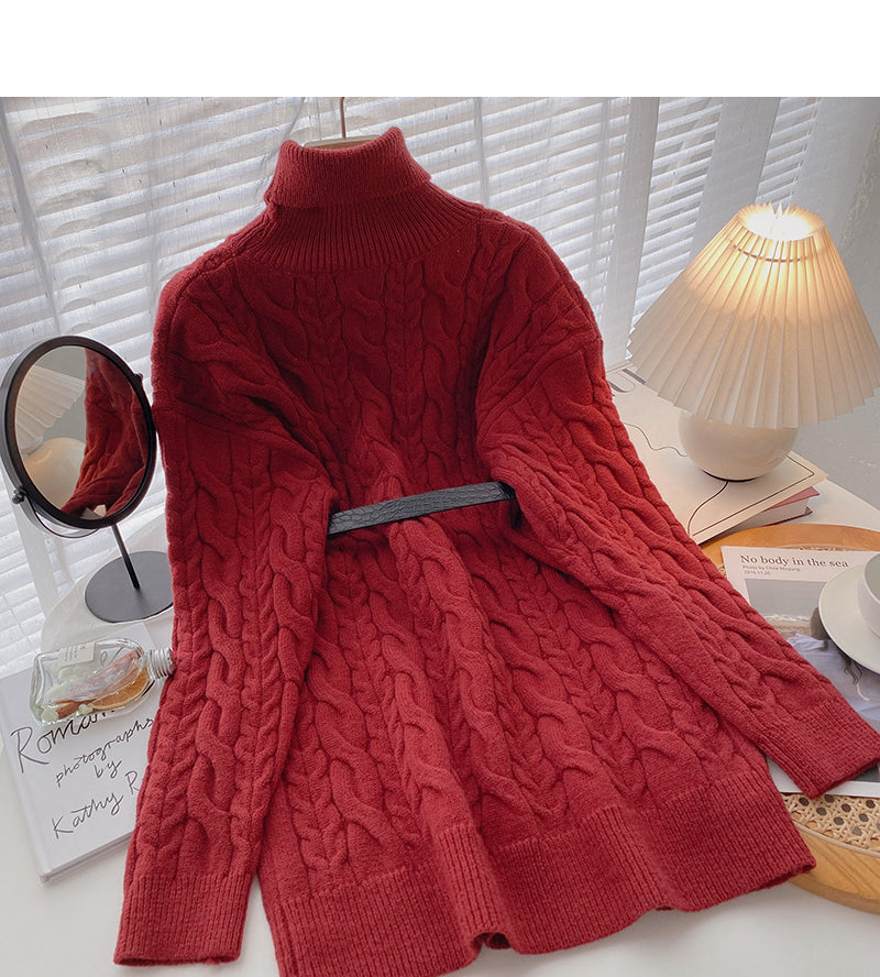 Medium length high neck Pullover twist sweater  5953