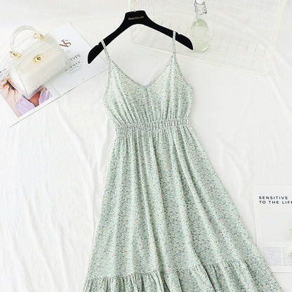 Suspender dress new sweet floral skirt French Retro  4857