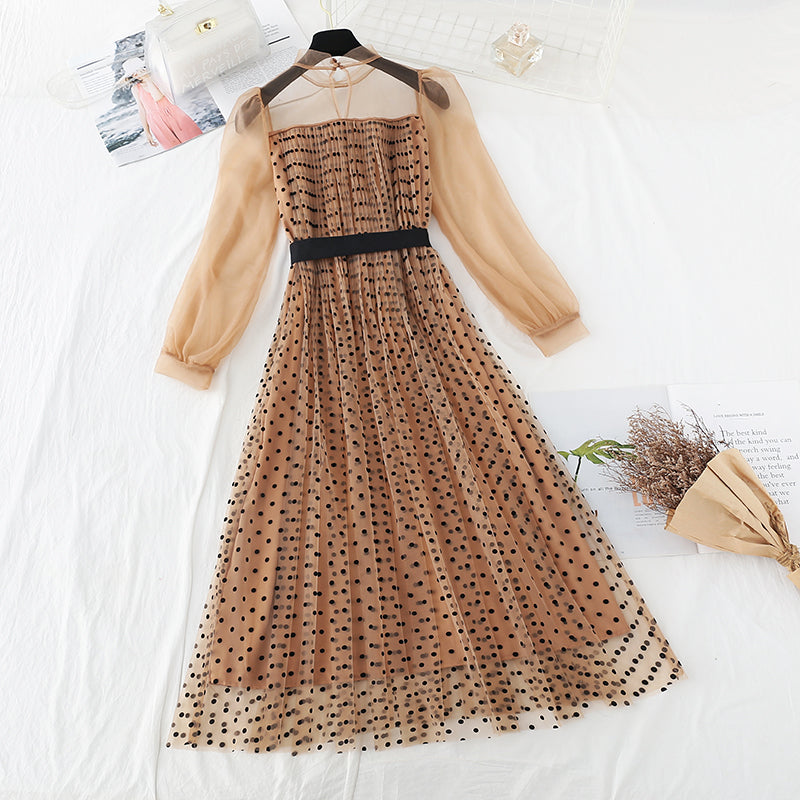 Temperament wave point women's celebrities new bubble sleeve skirt  3831