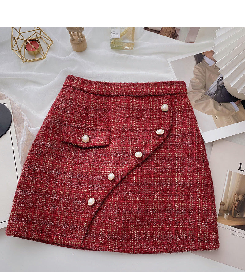 Small fragrance A-shaped skirt, irregular Hip Wrap Skirt  5359