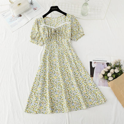 New style gentle wind sweet square collar lace temperament small skirt  4860