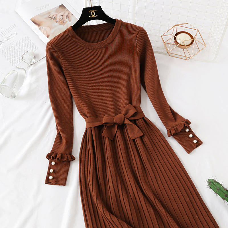 Celebrity style long sleeve knitted dress  3927