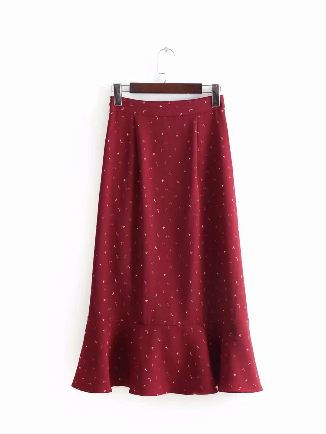 High waisted, looseflouncesprinted irregular MIDI skirt  3716