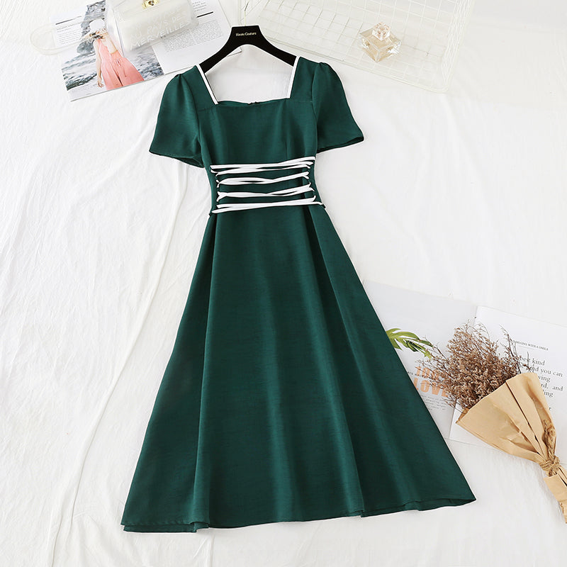 High waist shows thin temperament goddess linen dress children  4208