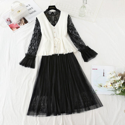 Dress with lace inside, ladies' temperament  4404