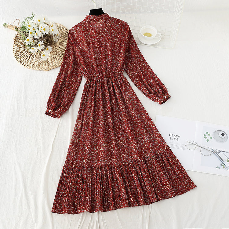 New irregular pleated Ruffle French Vintage chiffon long skirt  4823