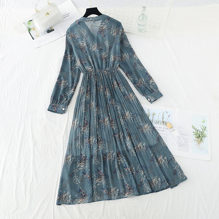 New Vintage high waist thin broken flower pleated fairy Chiffon Skirt  4540