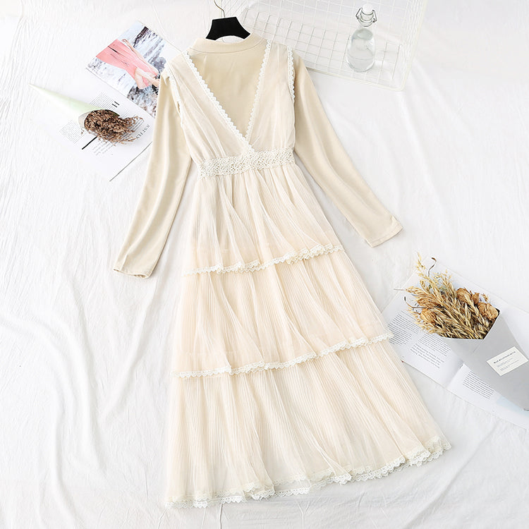 Japanese gentle wind mesh dress two-piece set 4377
