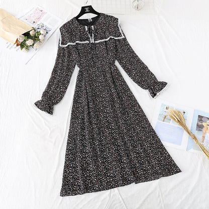 French retro floral lace up waist slim temperament long skirt  3924