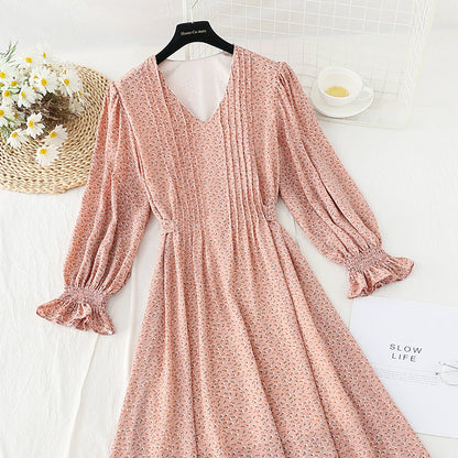 New waist closing slim bandage Chiffon French tea break dress 4576