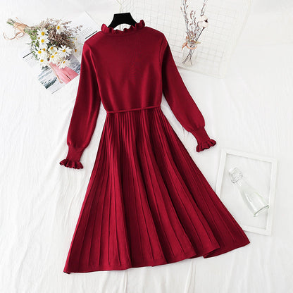 New slim lace up knitted skirt over the knee with temperament Christmas skirt  4801