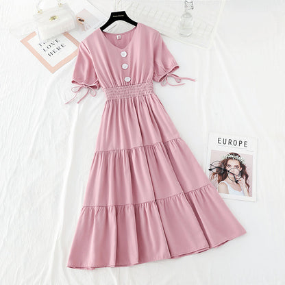 New French fairy long skirt V Neck waist long skirt retro cool style  4637