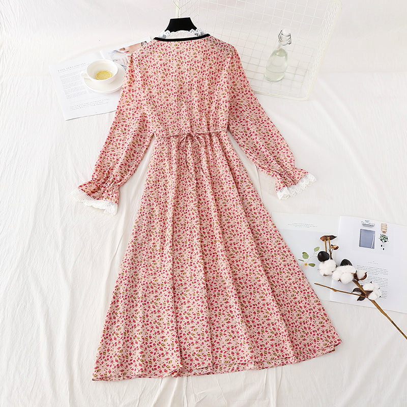Slim skirt single breasted Chiffon floral skirt  4081