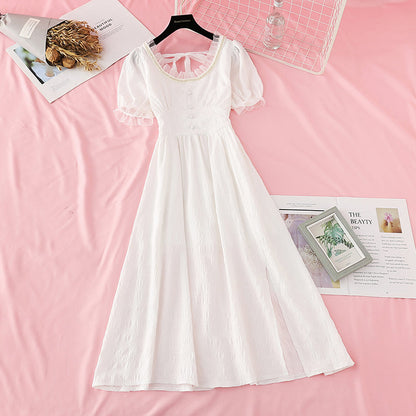 New cut waist thin split French dress  4668