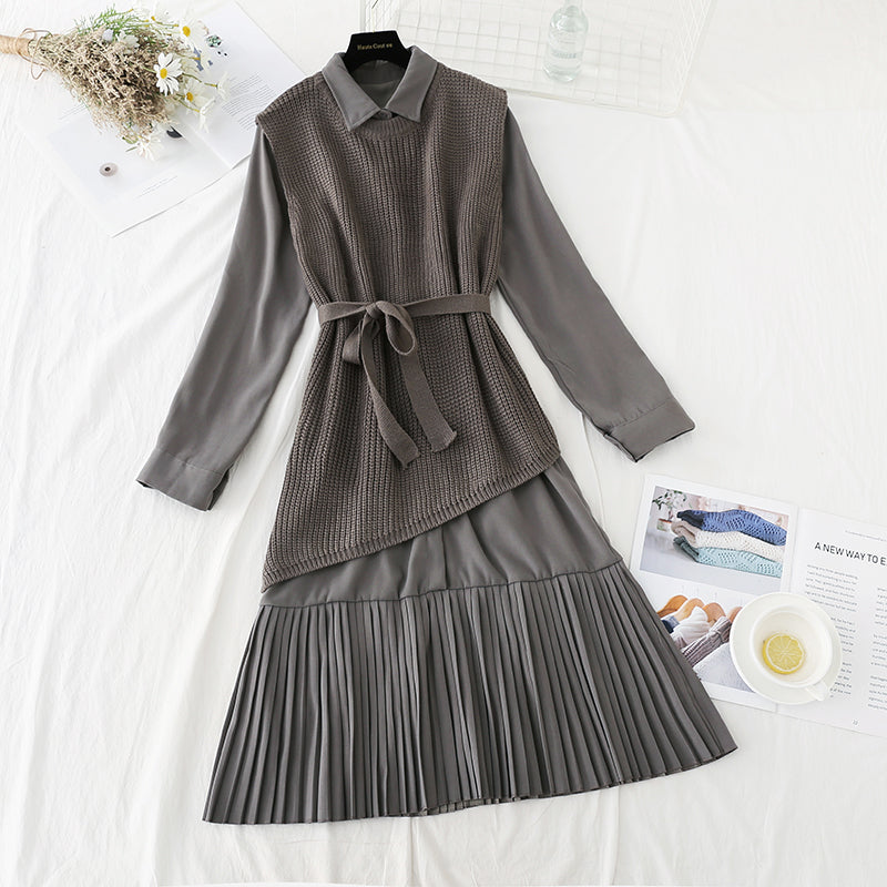 The new knitted sweater long skirt two-piece set is thin and tall  4762