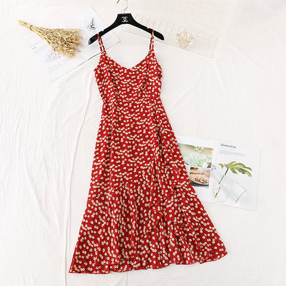Suspender dress Floral Chiffon fishtail Ruffle Skirt  4117